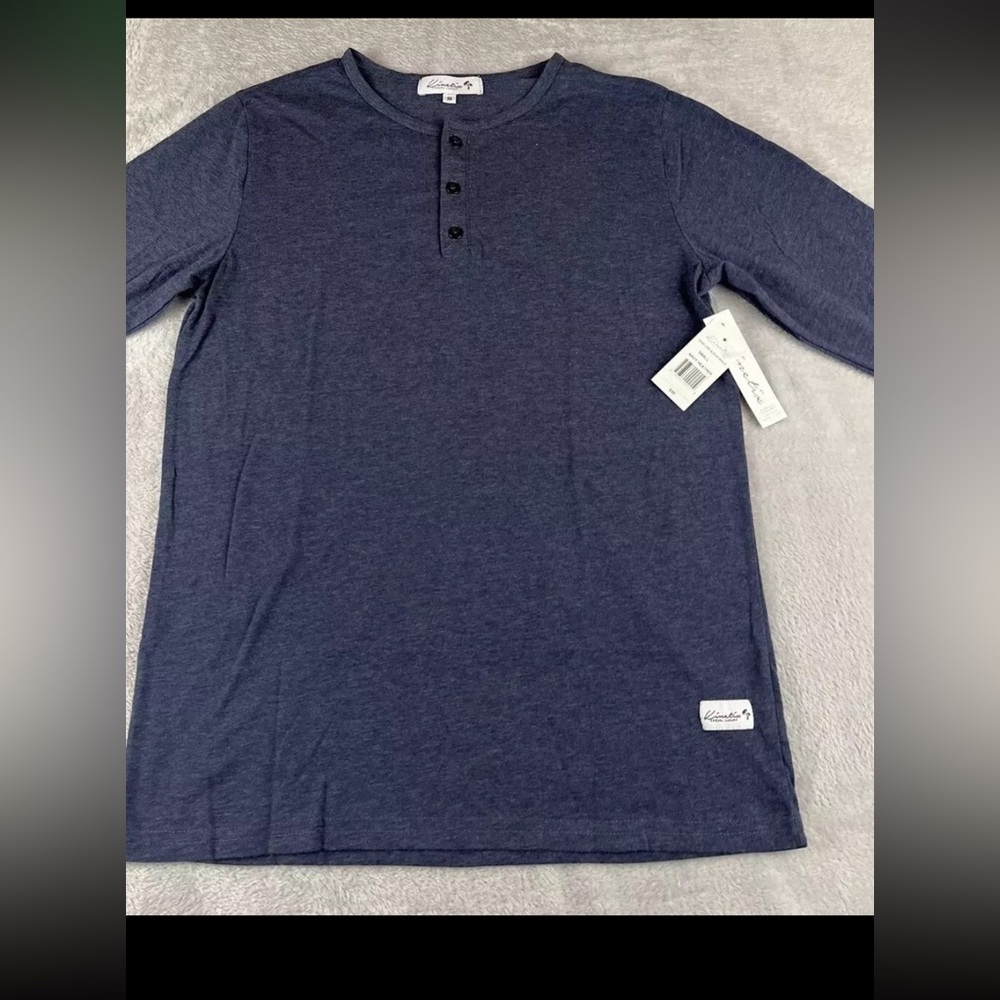 Kinetix Mens Navy Blue heather henley long Sleeve shirt size small